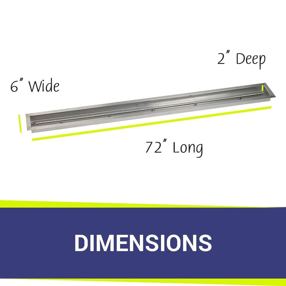American Fire Glass Stainless Steel Linear Drop-in Fire Pit Burner Pan - SS-LCB-72