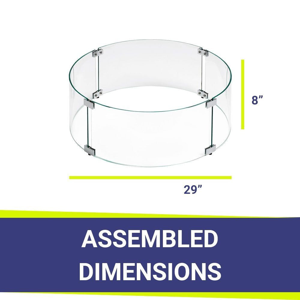 American Fire Glass Fire Pit Glass Wind Guard, Round, 29x6 Inch