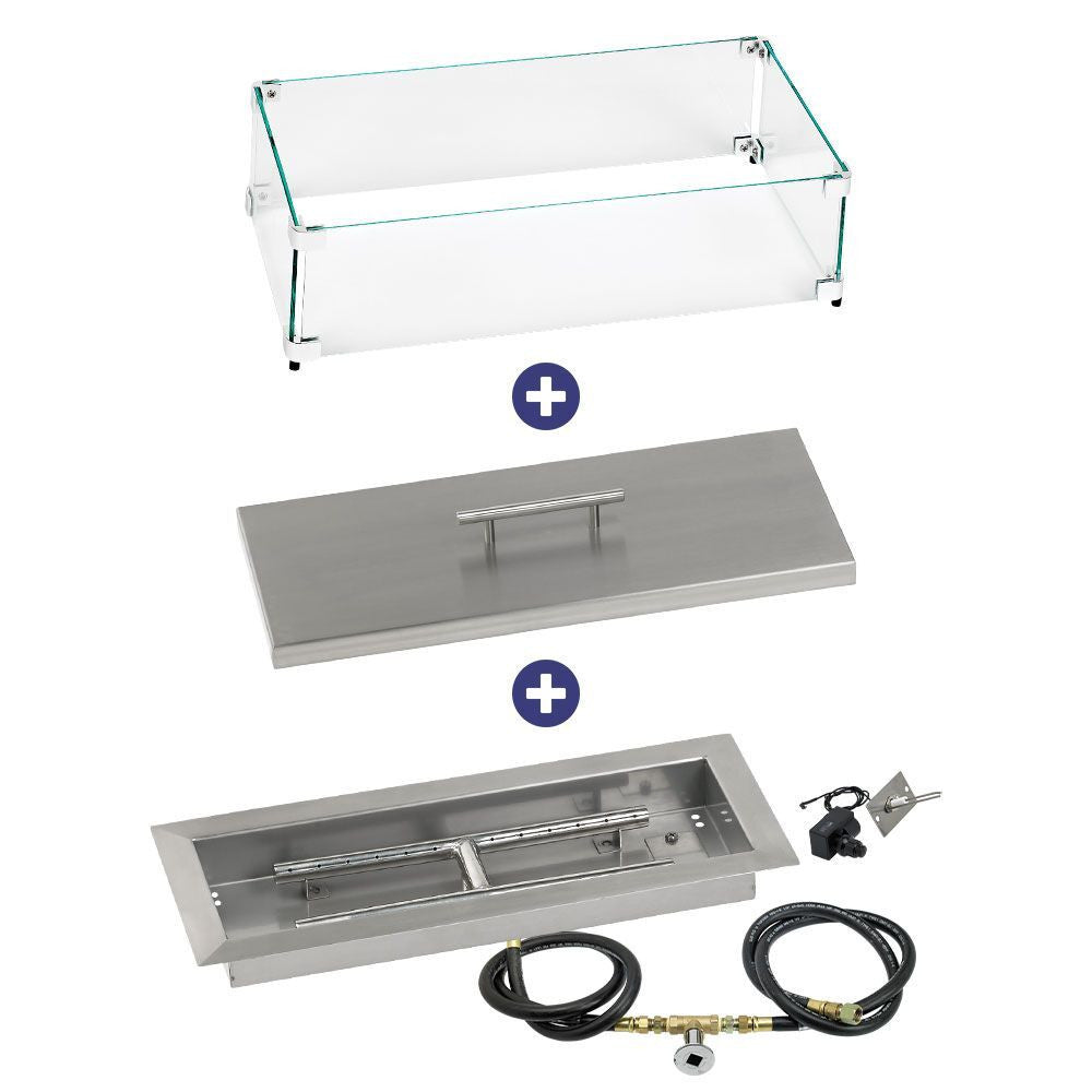 American Fire Glass 18" x 6" Rectangular Drop-In Pan with Spark Ignition Kit - Bundle