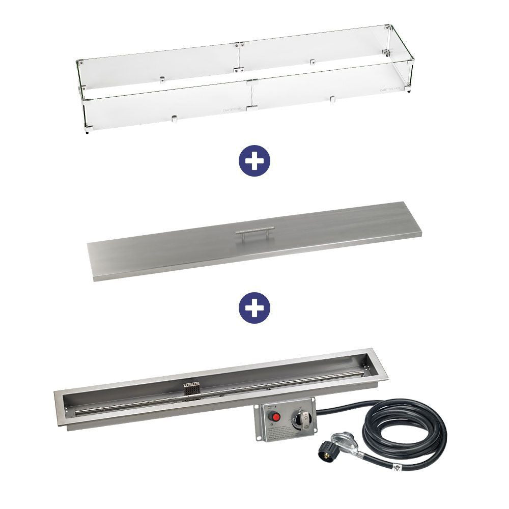 American Fire Glass 48" x 6" Linear Stainless Steel Drop-in Fire Pit Pan With Electric Ignition System kit, CSA Certified - Bundle