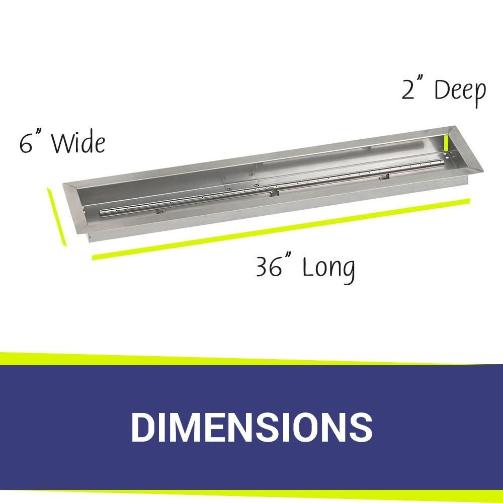 American Fire Glass Stainless Steel Linear Drop-in Fire Pit Burner Pan - SS-LCB-36