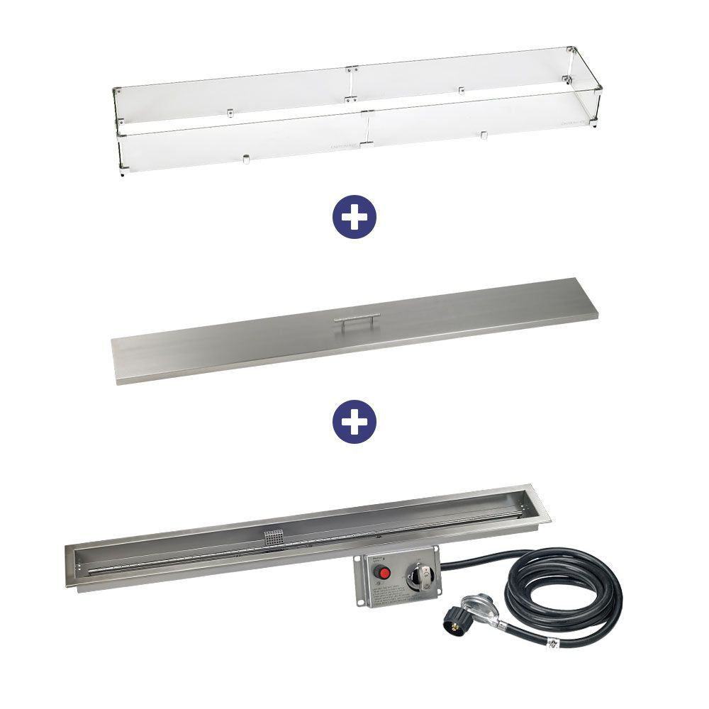 American Fire Glass 60" x 6" Linear Stainless Steel Drop-in Fire Pit Pan With Electric Ignition System kit, CSA Certified - Bundle