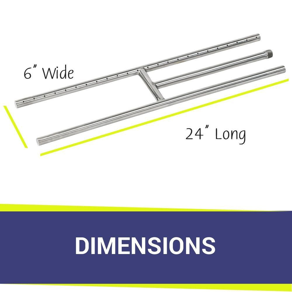 American FireGlass 24"x6" H-Style Stainless Steel Fireplace Burner