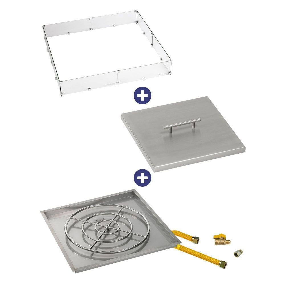 American Fire Glass 36" Square Drop-In Pan with Match Light Kit (24" Fire Pit Ring) - Natural Gas Bundle