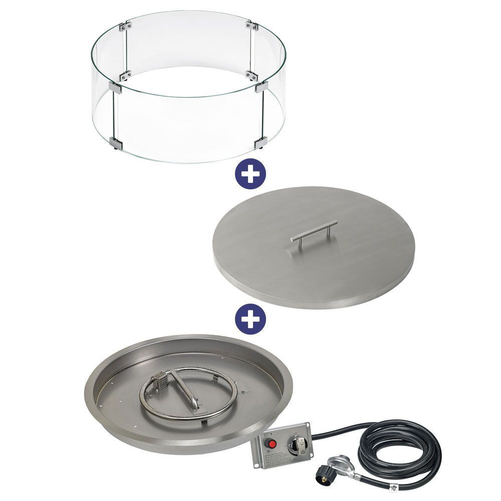 American Fire Glass 25" Round Stainless Steel Drop-in Fire Pit Pan With Electric Ignition System kit, CSA Certified - Bundle
