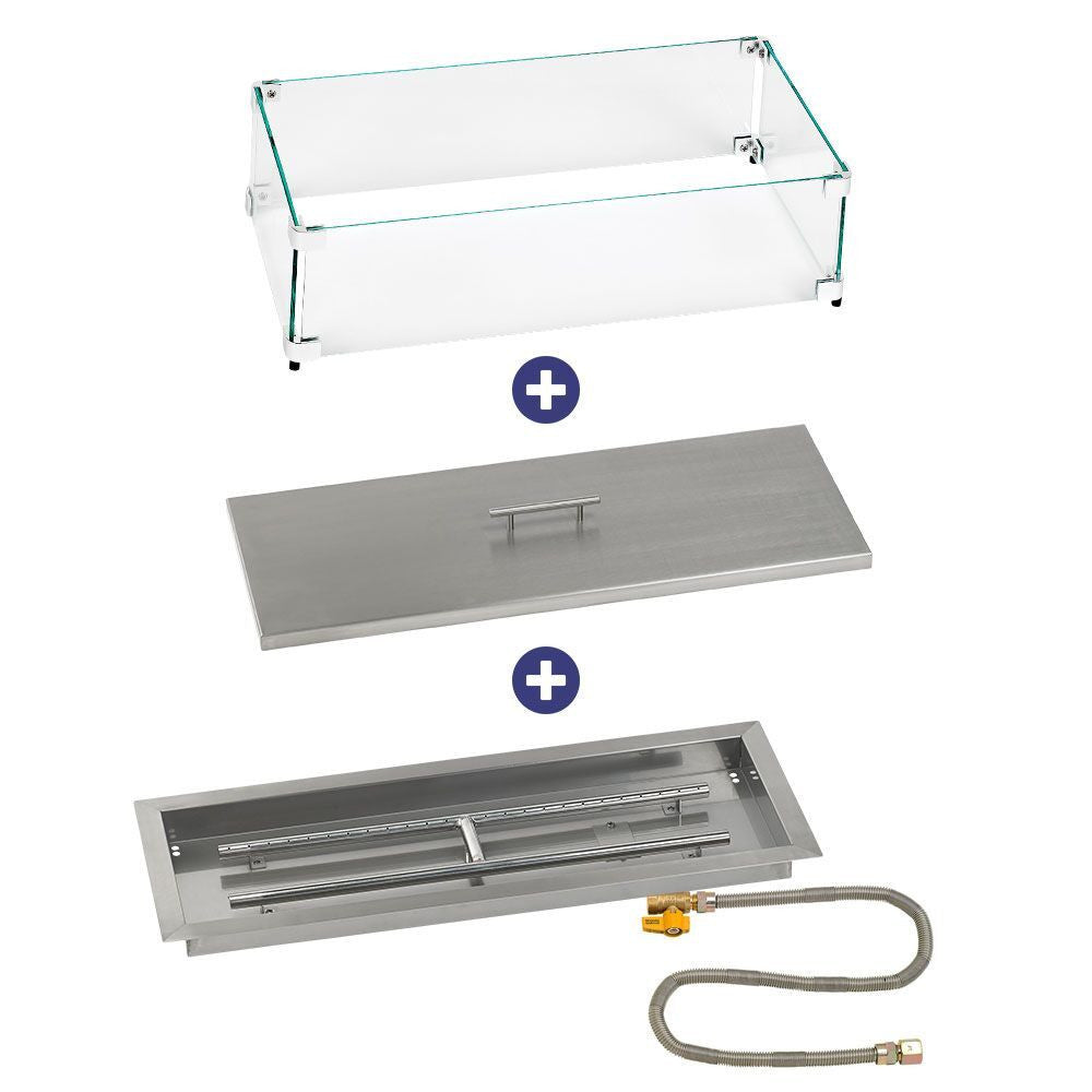 American Fire Glass 30" x 10" Rectangular Drop-In Pan with Match Light Kit - Bundle