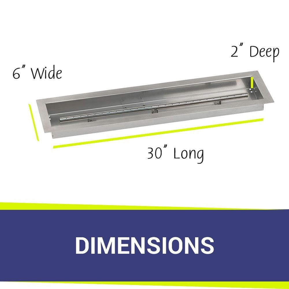 American Fire Glass Stainless Steel Linear Drop-in Fire Pit Burner Pan - SS-LCB-30