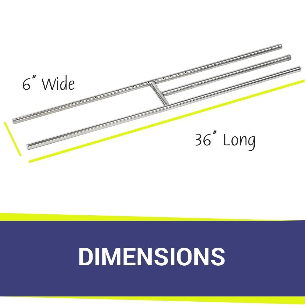 American FireGlass 36"x6" H-Style Stainless Steel Fireplace Burner