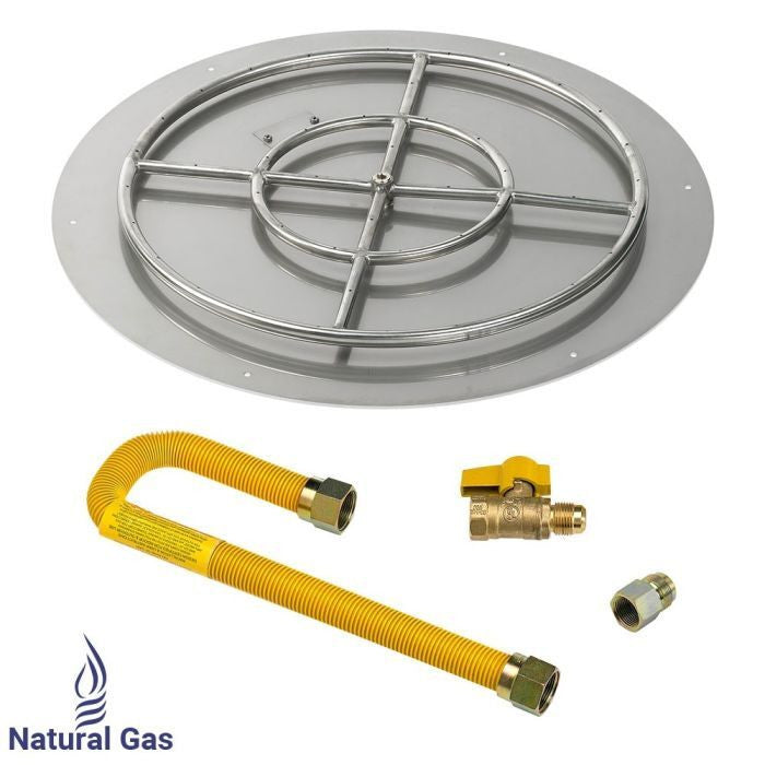 American Fire Glass Round Flat Fire Pit Burner Pan Match Light Kit High Capacity - SS-RFPMKIT-N-36H