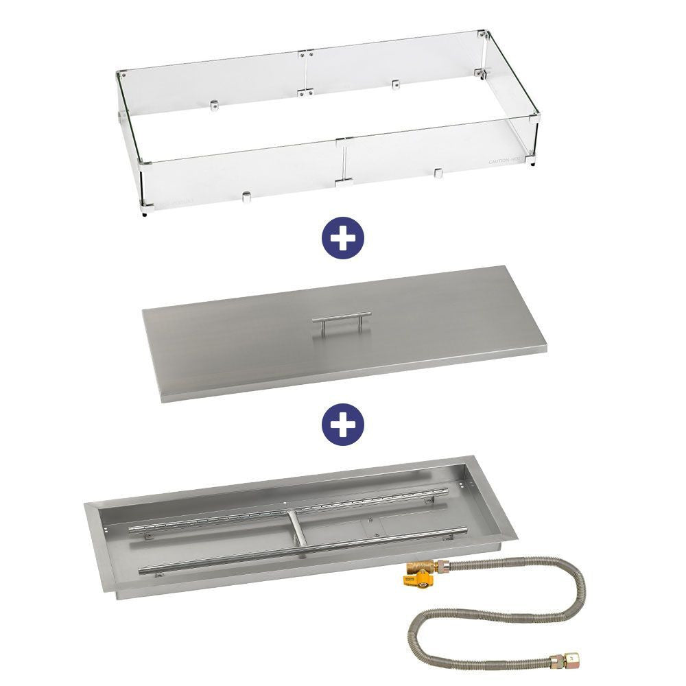 American Fire Glass 36" x 12" Rectangular Drop-In Pan with Match Light Kit - Bundle
