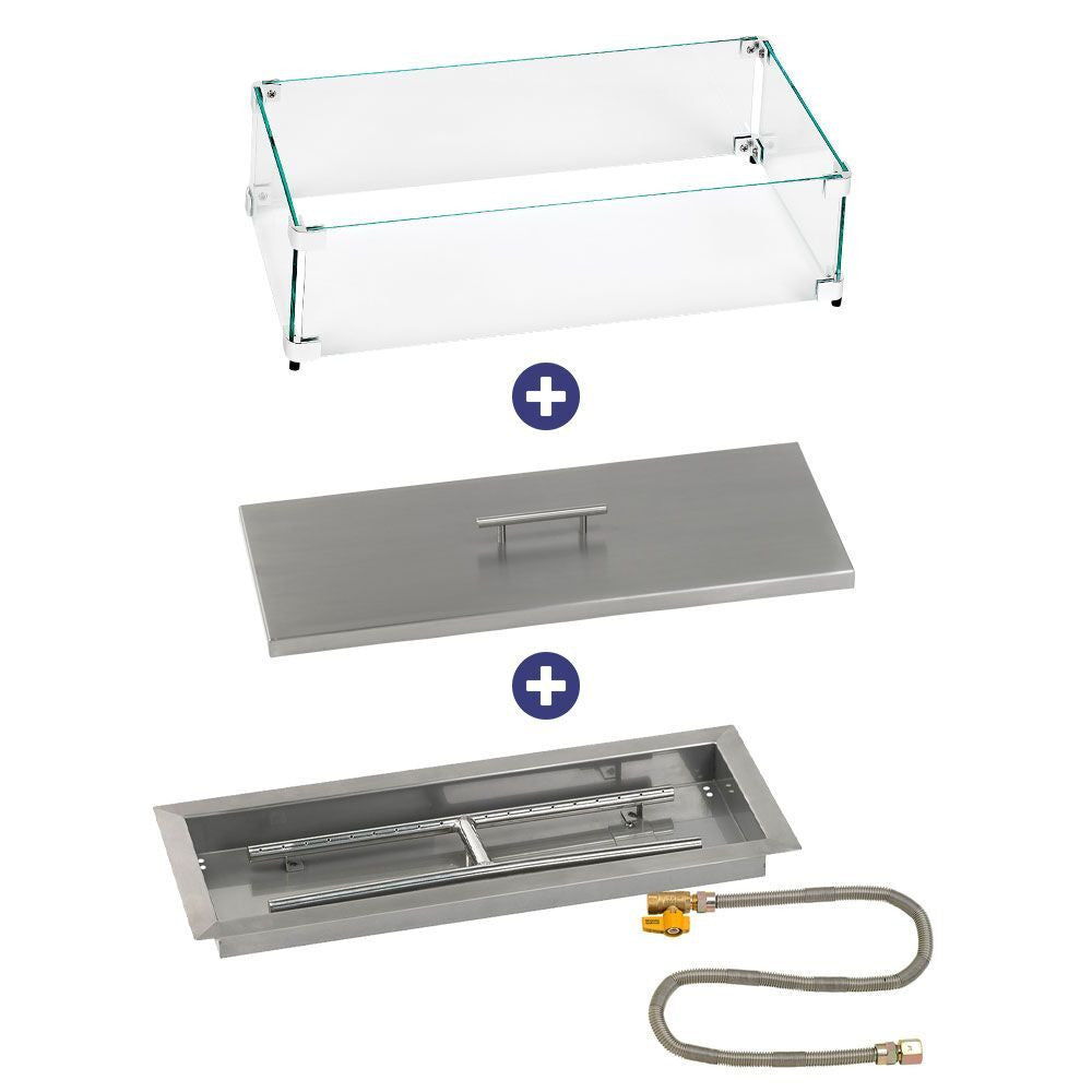 American Fire Glass 24" x 8" Rectangular Drop-In Pan with Match Light Kit - Bundle