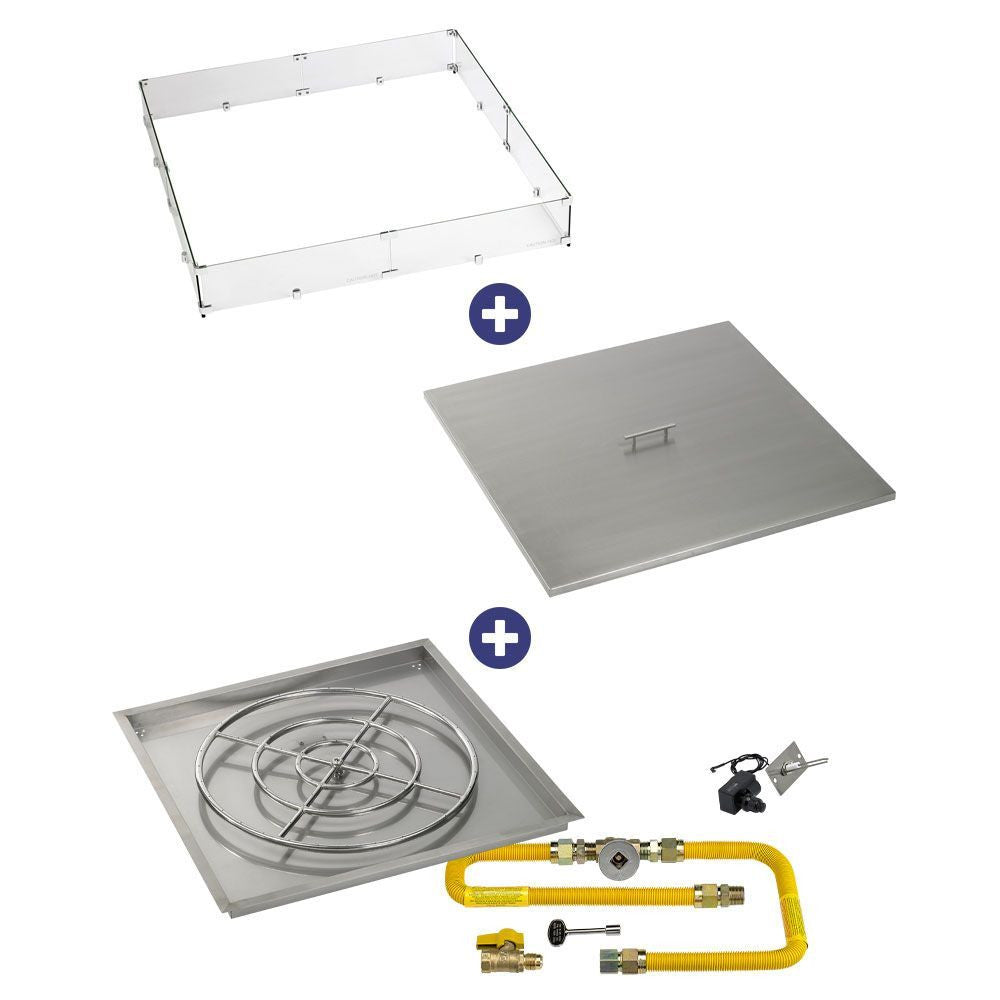 American Fire Glass 36" Square Drop-In Pan with Spark Ignition Kit (24" Fire Pit Ring) - Natural Gas Bundle