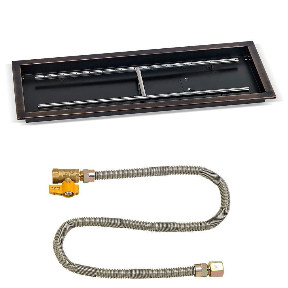 American Fire Glass 36" x 12" Rectangular Oil Rubbed Bronze Drop-In Pan with Match Light Kit