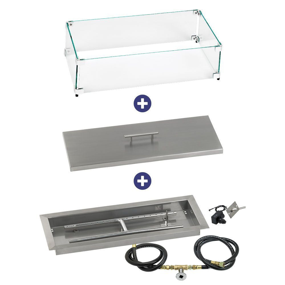 American Fire Glass 24" x 8" Rectangular Drop-In Pan with Spark Ignition Kit - Bundle