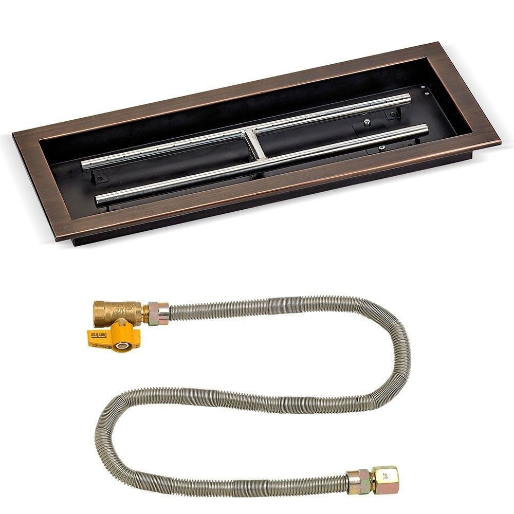 American Fire Glass 24" x 8" Rectangular Oil Rubbed Bronze Drop-In Pan with Match Light Kit