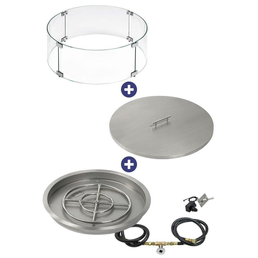 American Fire Glass 25" Round Drop-In Pan with Spark Ignition Kit (18" Fire Pit Ring) - Bundle