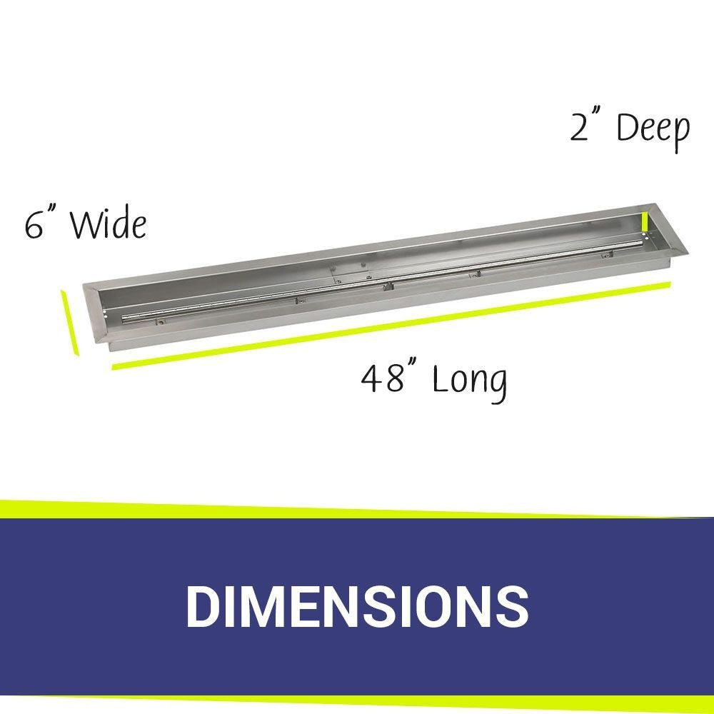 American Fire Glass Stainless Steel Linear Drop-in Fire Pit Burner Pan - SS-LCB-48