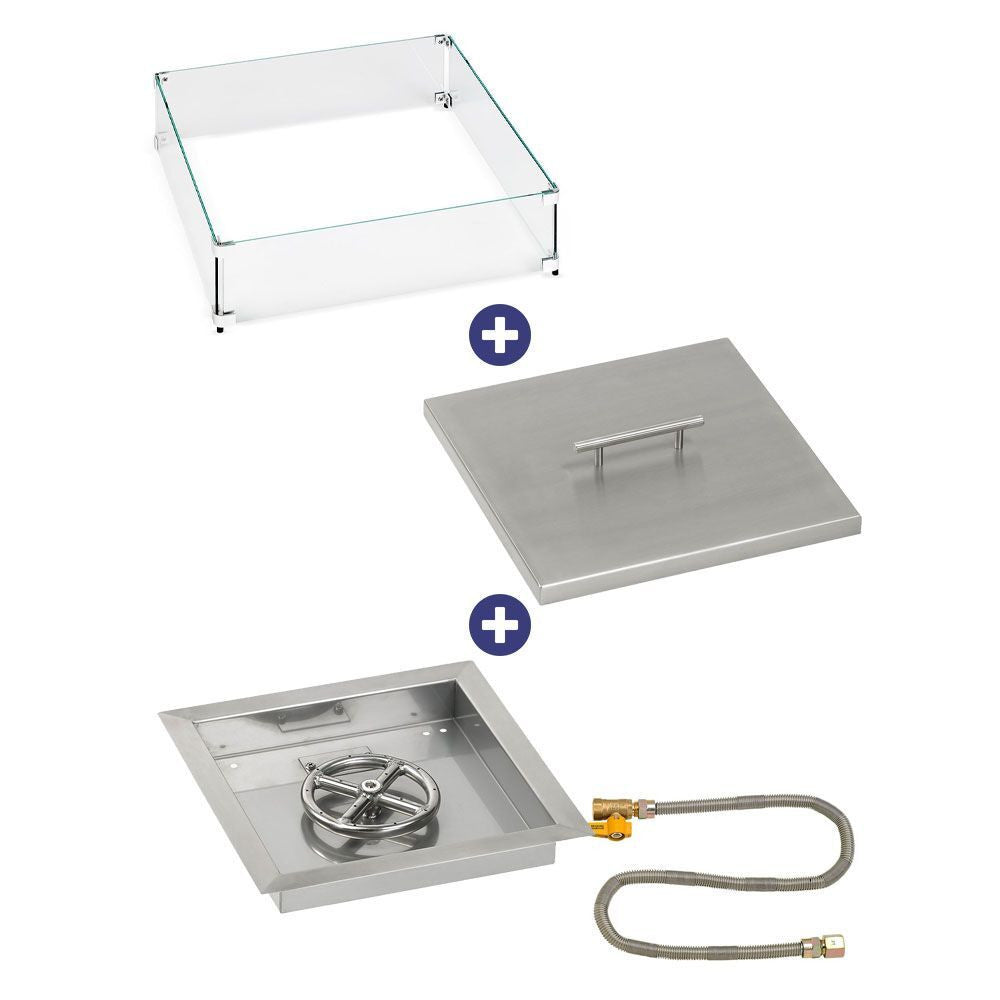 American Fire Glass 12" Square Drop-In Pan with Match Light Kit -  Bundle