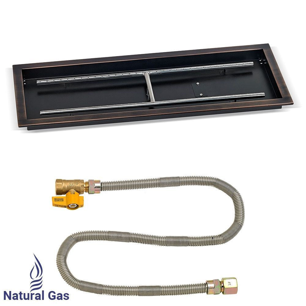 American Fire Glass 30" x 10" Rectangular Oil Rubbed Bronze Drop-In Pan with Match Light Kit