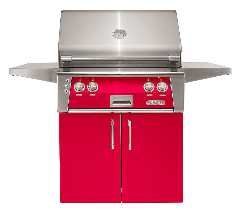 Alfresco - 30" ALXE Luxury Grill On Cart - Freestanding - Raspberry Red