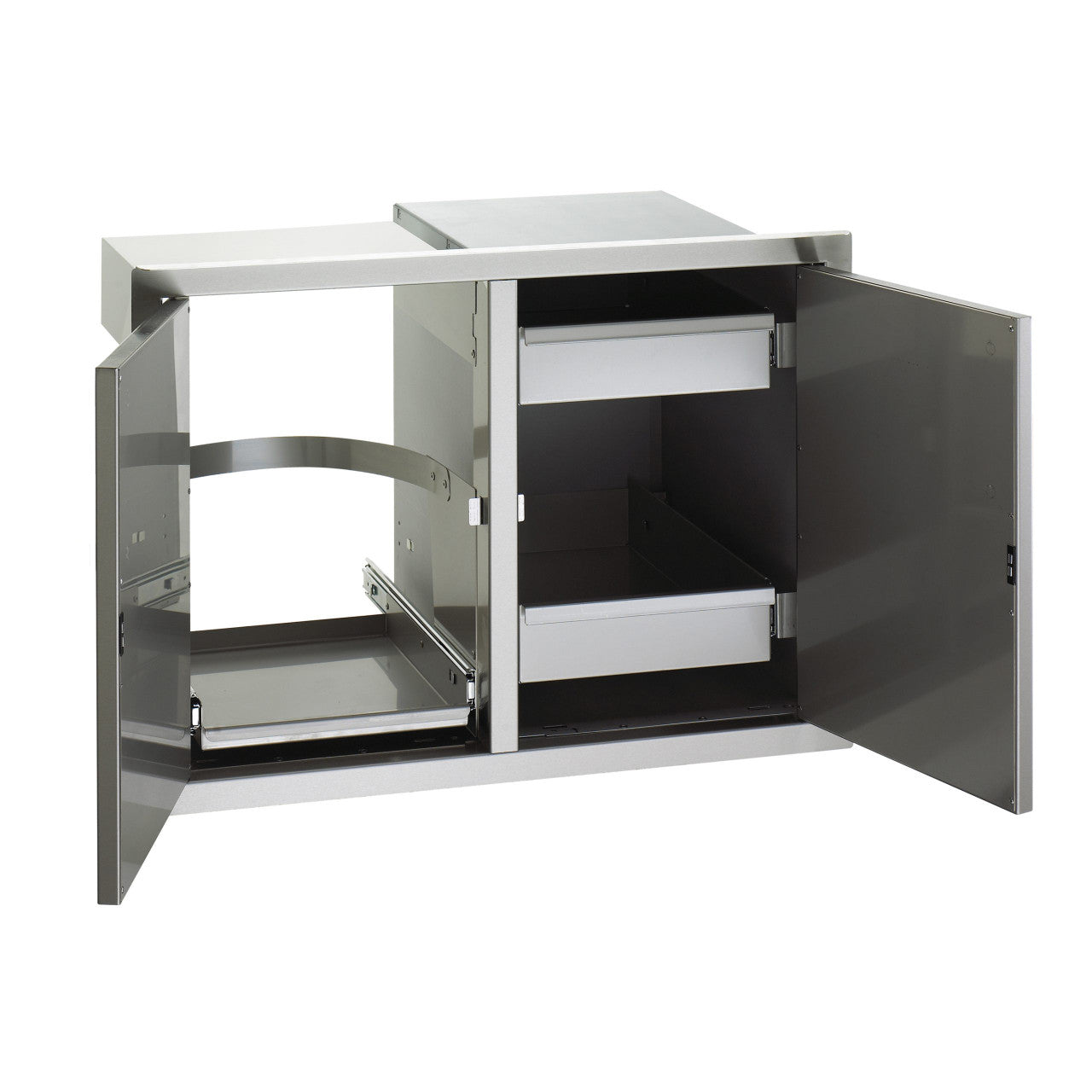 Fire Magic - Select | Double Access Doors with Dual Drawers & Trash Tray - Opened