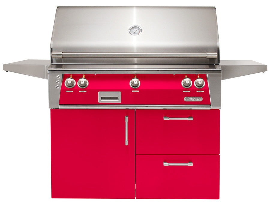 Alfresco - 42" ALXE Luxury Grill - Deluxe Cart - Raspberry Red