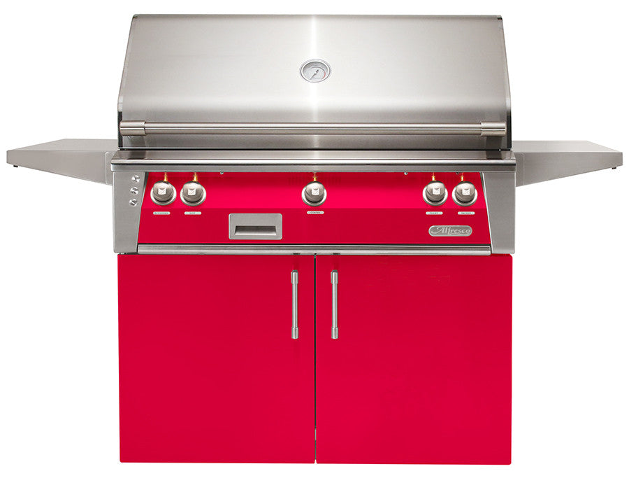 Alfresco - 42" ALXE Luxury Grill On Cart - Freestanding - Raspberry Red