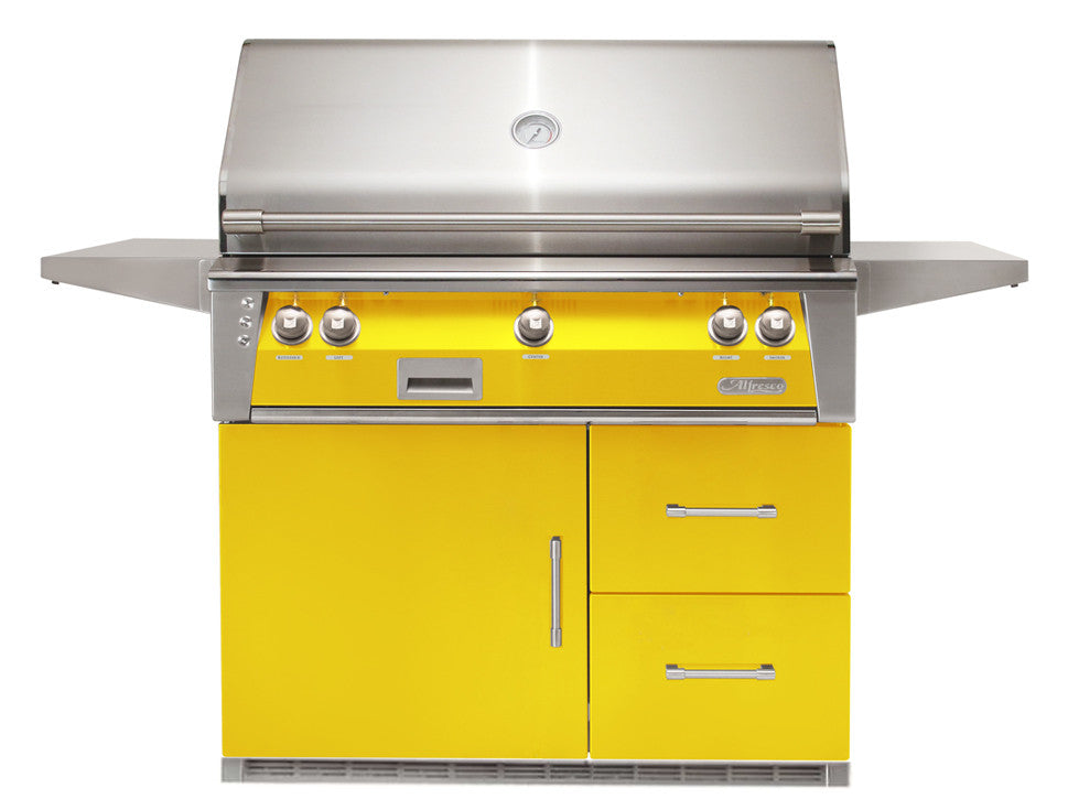 Alfresco - 42" ALXE Luxury Grill On Refrigerated Cart - Traffic Yellow
