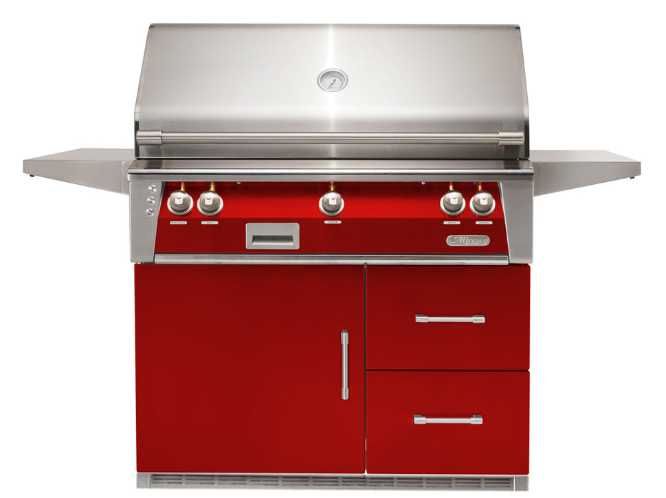 Alfresco - 42" ALXE Luxury Grill On Refrigerated Cart - Carmine Red