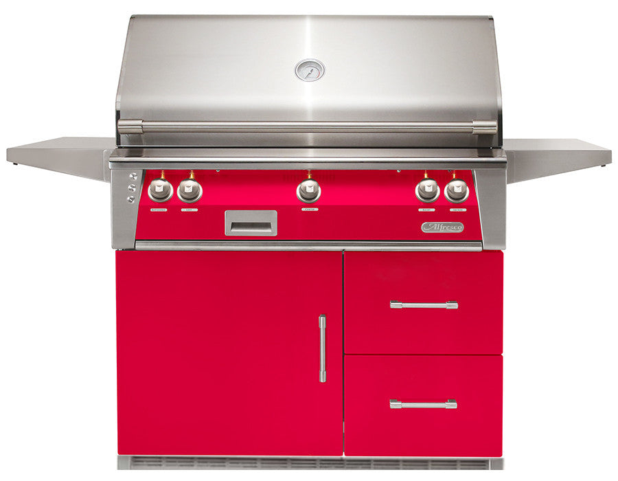 Alfresco - 42" ALXE Luxury Grill On Refrigerated Cart - Raspberry Red