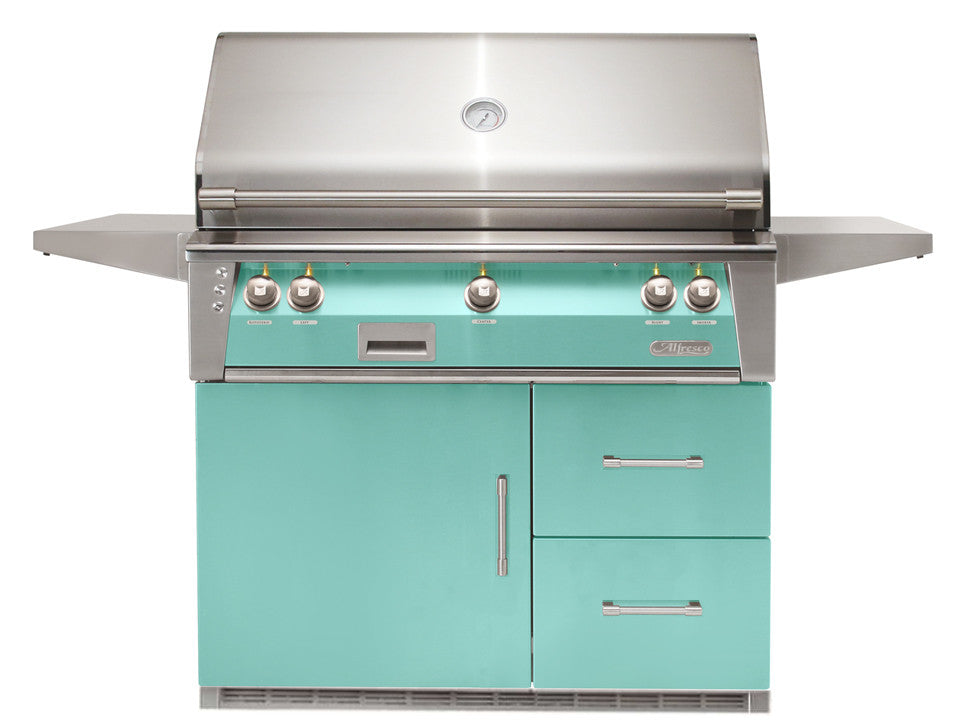 Alfresco - 42" ALXE Luxury Grill On Refrigerated Cart - Light Green