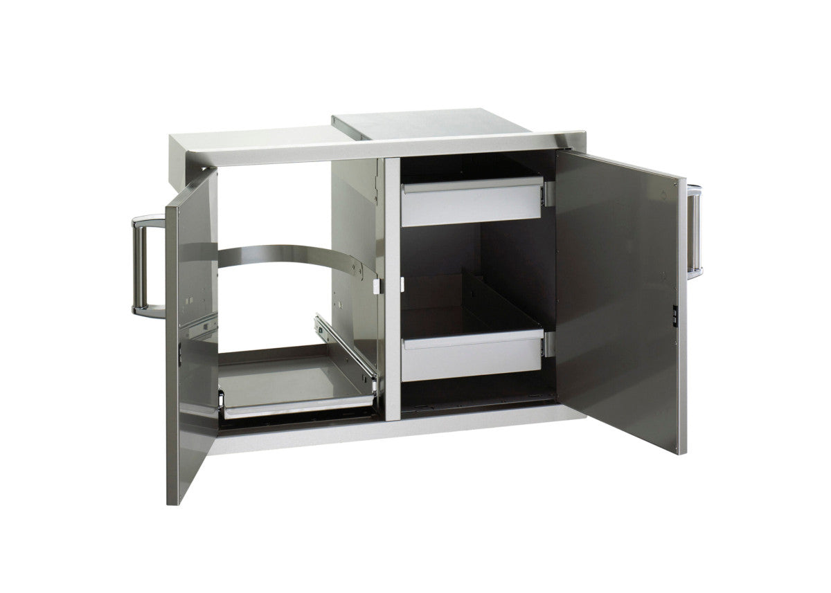 Fire Magic - Premium Flush, Soft Close | Double Doors with Trash Tray & Dual Drawers - Opened