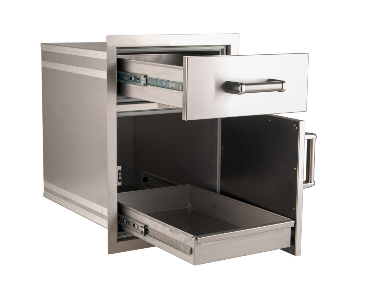 Fire Magic - Premium Flush, Soft Close | Medium Pantry Door & Drawer Combo - Opened