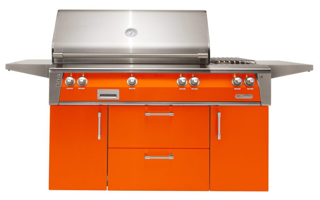 Alfresco - 56" ALXE Luxury Deluxe Grill On Cart - Freestanding - Luminous Orange