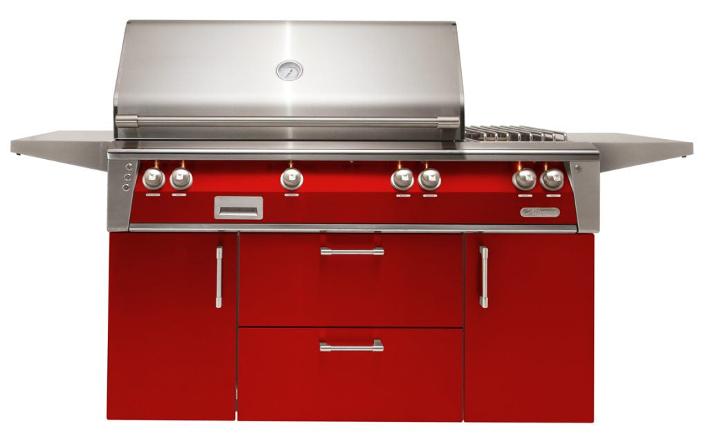 Alfresco - 56" ALXE Luxury Deluxe Grill On Cart - Freestanding - Carmine Red