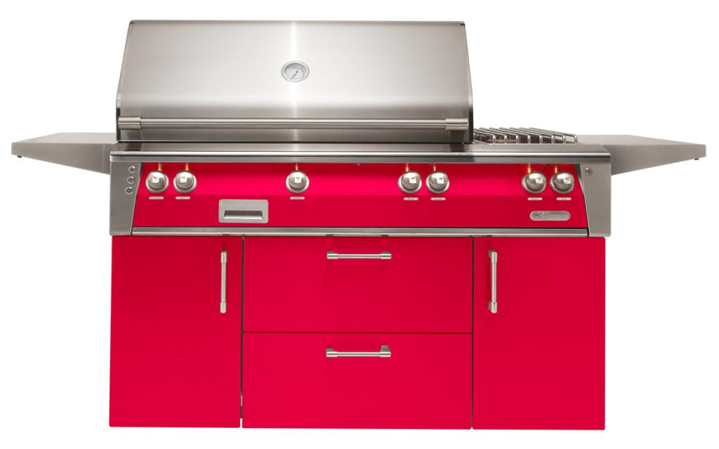 Alfresco - 56" ALXE Luxury Deluxe Grill On Cart - Freestanding - Raspberry Red