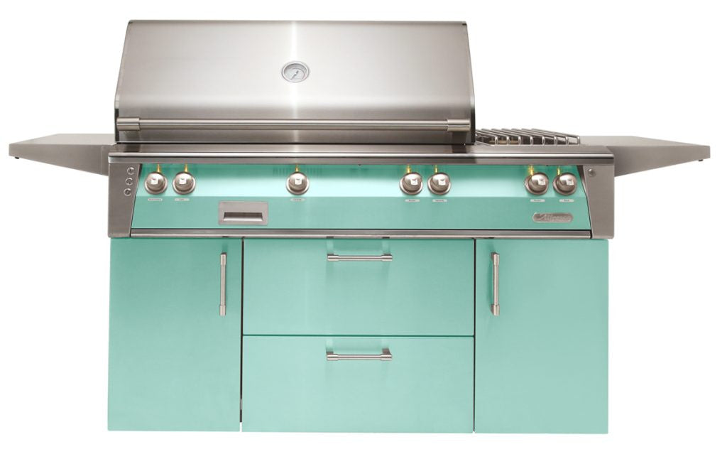 Alfresco - 56" ALXE Luxury Deluxe Grill On Cart - Freestanding - Light Green