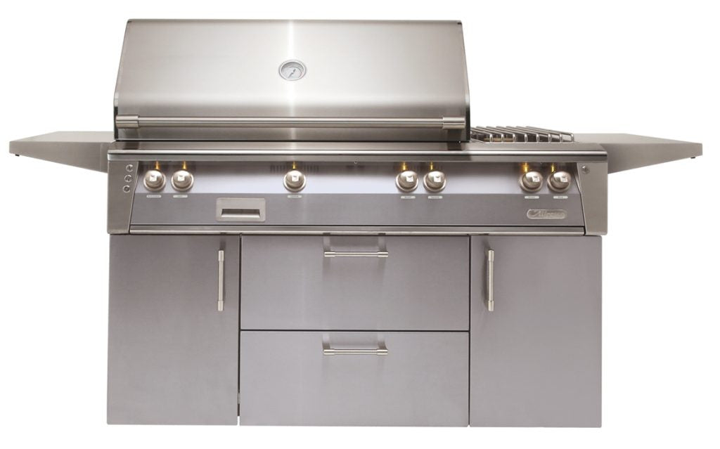 Alfresco - 56" ALXE Luxury Deluxe Grill On Cart - Freestanding - Signal Grey