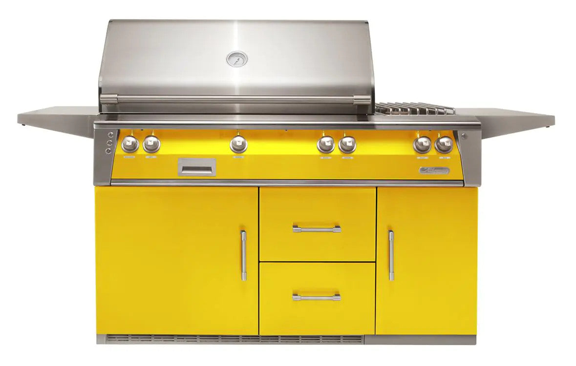 Alfresco 56'' Sear Zone Grill On Refrigerated Base Dbl Side Burner - Traffic Yellow-Gloss