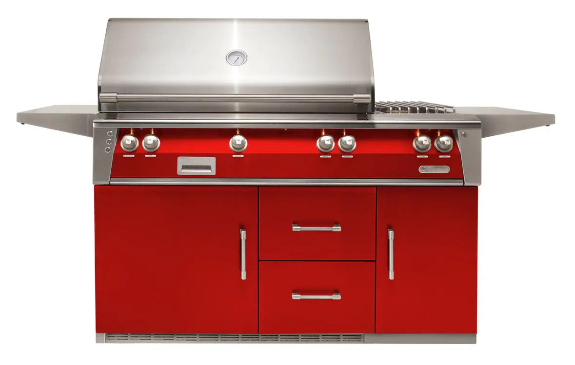 Alfresco 56'' Standard Grill On Refrigerated Base Dbl Side Burner - Carmine Red-Gloss