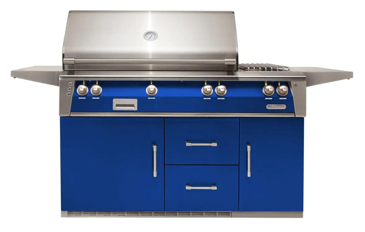Alfresco 56'' Standard Grill On Refrigerated Base Dbl Side Burner - Ultramarine Blue-Gloss