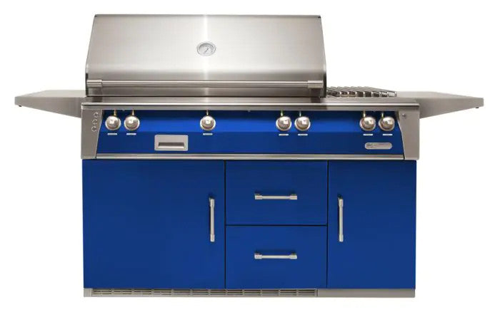 Alfresco 56'' Sear Zone Grill On Refrigerated Base Dbl Side Burner - Ultramarine Blue-Gloss