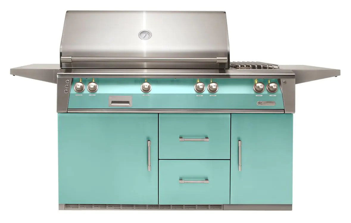Alfresco 56'' Sear Zone Grill On Refrigerated Base Dbl Side Burner - Light Green-Gloss