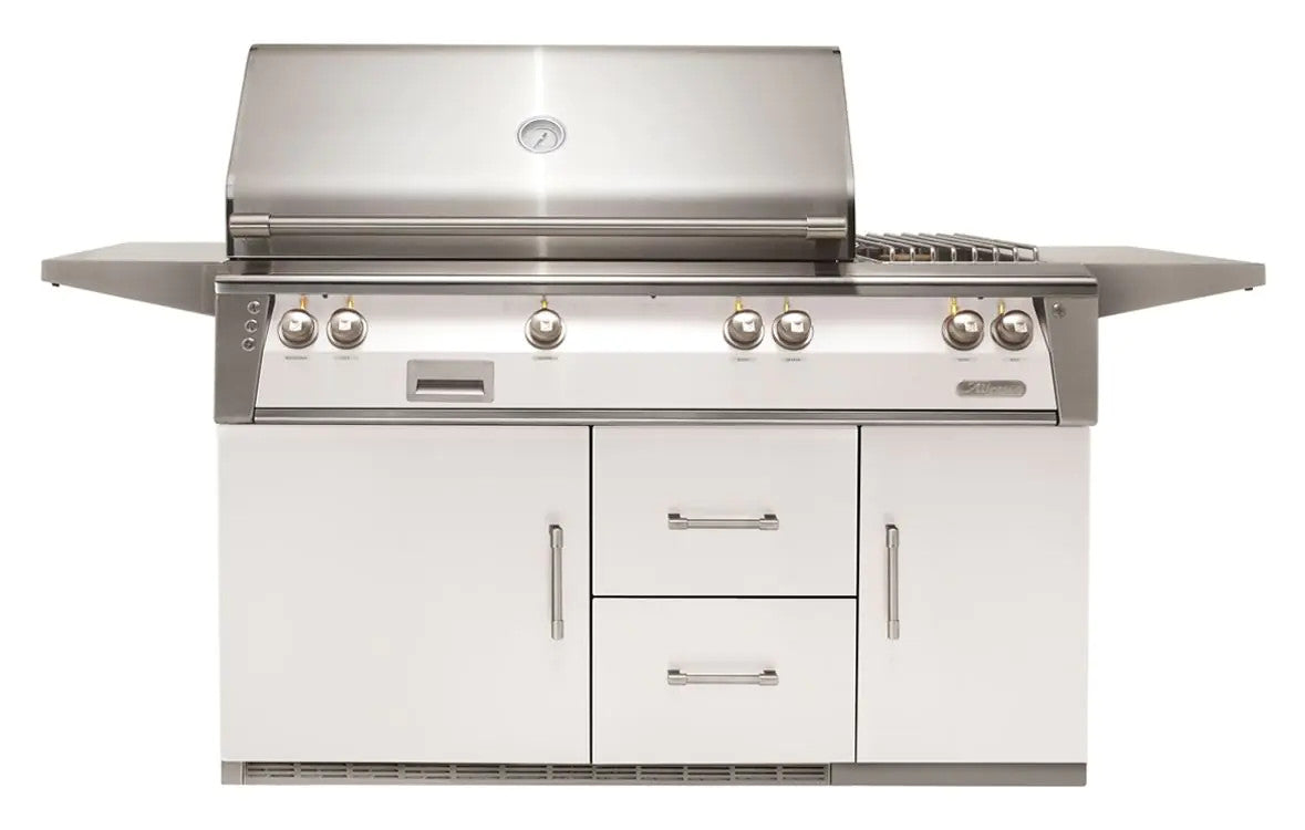 Alfresco 56'' Standard Grill On Refrigerated Base Dbl Side Burner - Signal White-Gloss