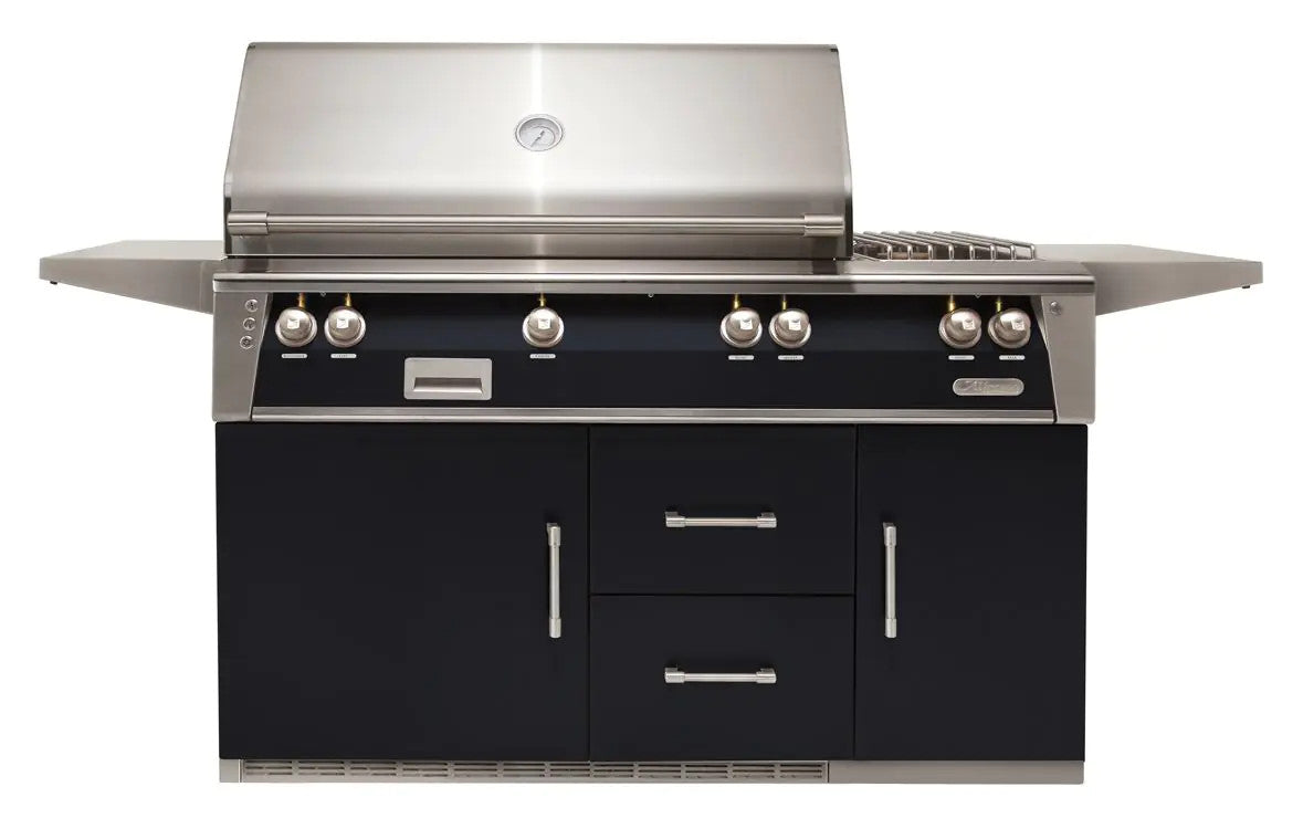 Alfresco 56'' Standard Grill On Refrigerated Base Dbl Side Burner - Jet Black-Gloss