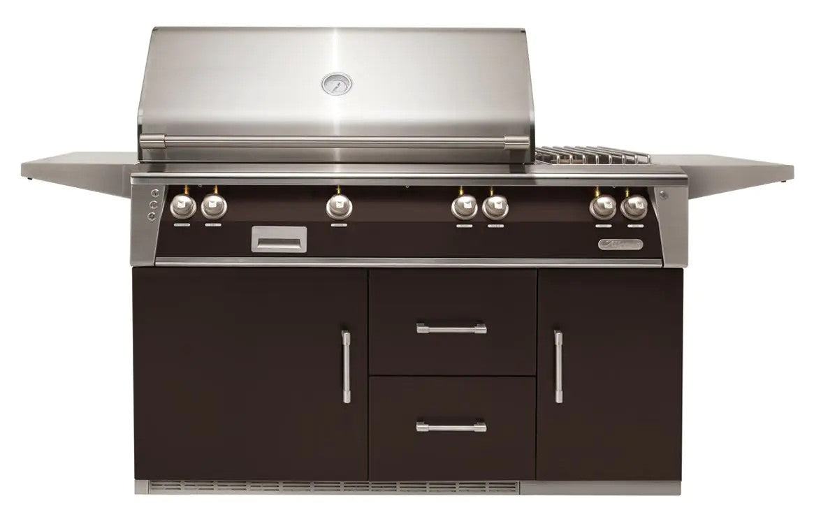 Alfresco 56'' Standard Grill On Refrigerated Base Dbl Side Burner - Jet Black-Matte