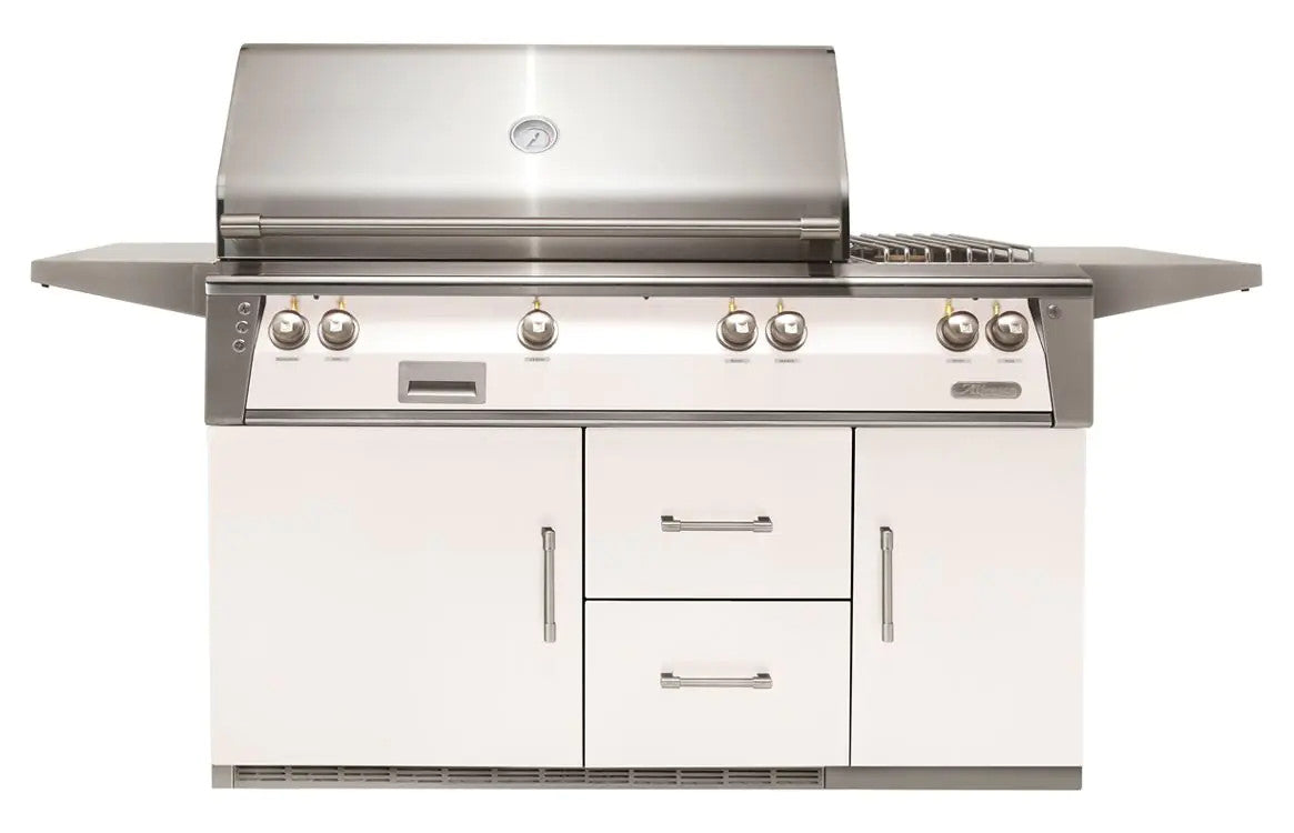 Alfresco 56'' Standard Grill On Refrigerated Base Dbl Side Burner - Signal White-Matte