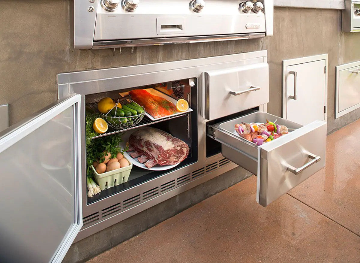 Alfresco 42'' Built-In Under Grill Refrigerator - Jet Black-Matte