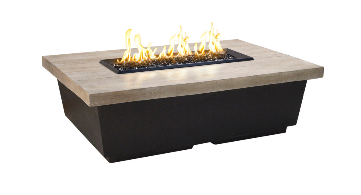American Fyre Designs - Reclaimed Wood Contempo Rectangle - Lounge Height Firetable - Silver Pine