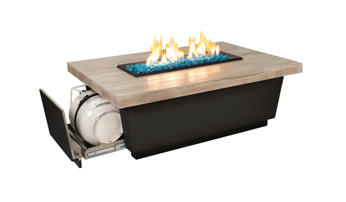 American Fyre Designs - Reclaimed Wood Contempo LP Select - Lounge Height Firetable - Silver Pine